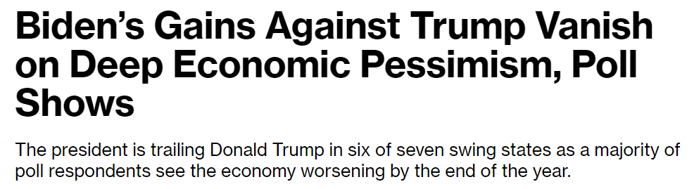 24년 4월 블룸버그 미국 대선 경합주 설문조사... 트럼프 우세