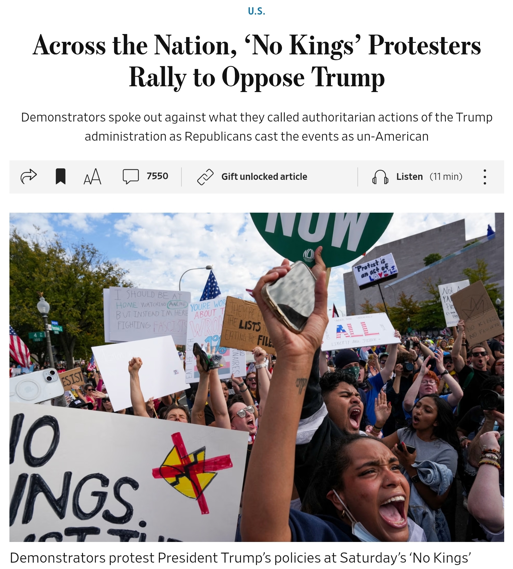 No Kings 시위 전국적으로 확대