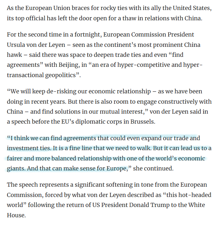 ⚠️EU, "중국과 합의점을 찾을 수 있다."