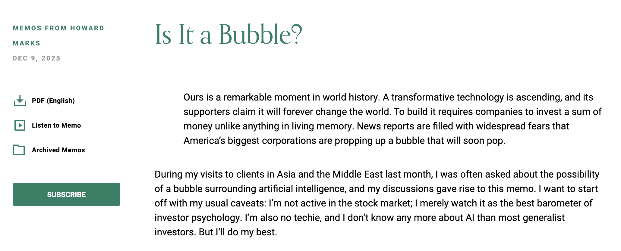 하워드 막스 - Is It a Bubble?